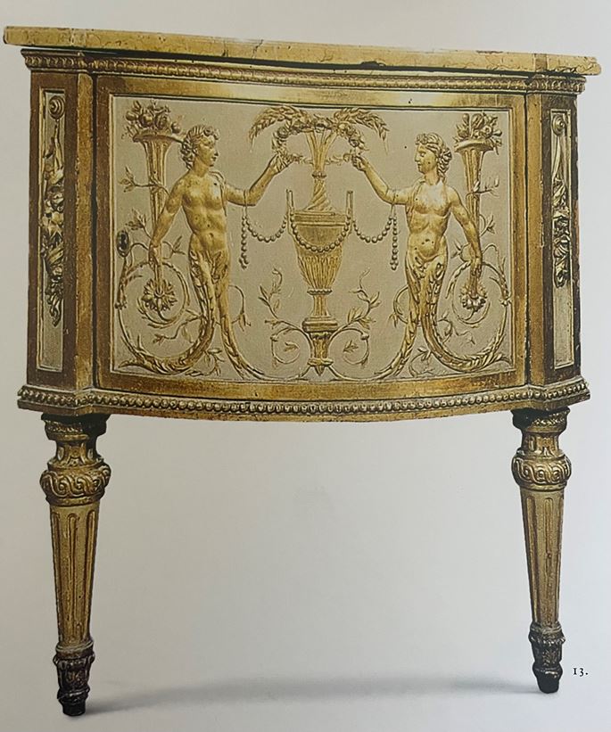 Francesco  Bolgié - A pair of Neoclassical italian white and pale green painted and carved walnut and poplar corner cupboards, executed after a design by Leonardo Marini(Turin 1737-1810). | MasterArt